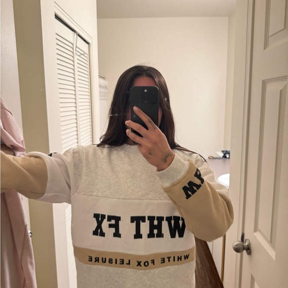 White Fox Boutique Gray and Tan Crewneck Sweater - Picture 5 of 5